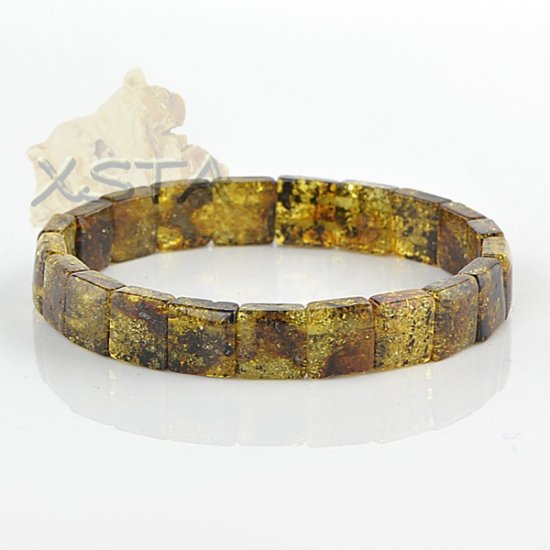 Medium green amber bracelet cube beads